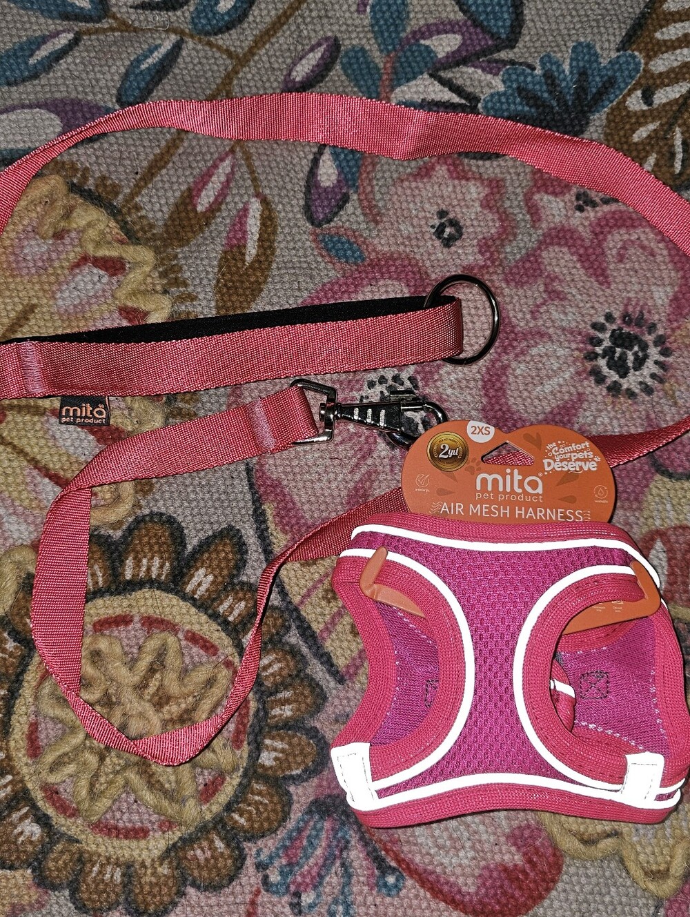 2XS Mita Air Mesh Pet Step-In Harness & Leash Set - Pink